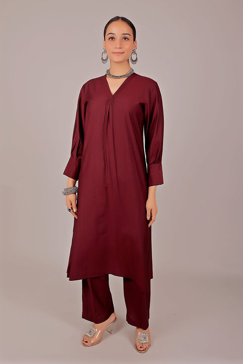 Veshbhoshaa Bluesaanchi Women'S Maroon Kurti With Trouser Pajama Set